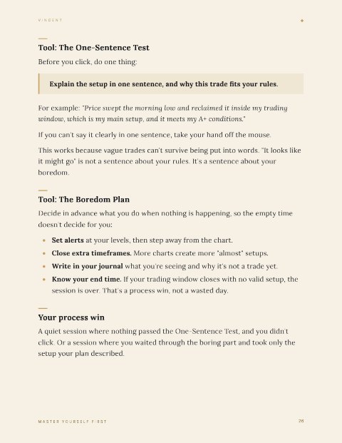 Page from Master Yourself First: the One-Sentence Test and the Boredom Plan